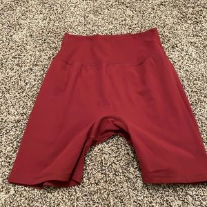 Buffbunny Legacy Biker Short— Vineyard Dark Red; size medium